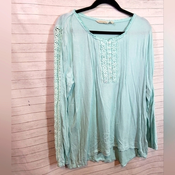 Soft Surroundings Cecelia Embroidered Long Sleeve Tunic in Mint, sz Medium - Picture 3 of 12